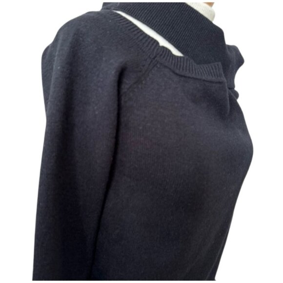 Evereve Black Off-the-Shoulder Knit Sweater Size L - Picture 4 of 9